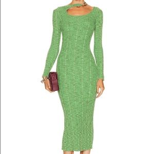 Cult Gaia Ebba Green knit chain link neck detail cut out midi dress SZ: M
